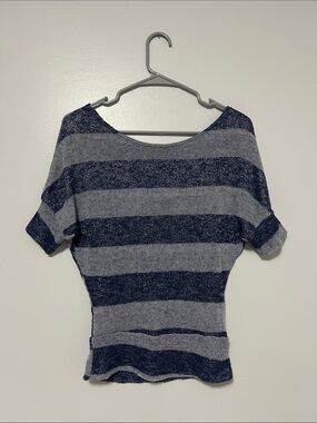Wet Seal Navy and Gray Striped Short-Sleeve Top